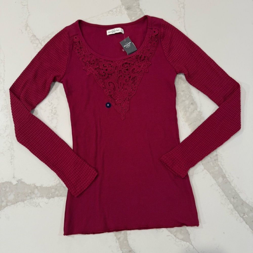 Y2K Abercrombie & Fitch NWT Waffle Knit Thermal LongSleeve Womens Med Bella Swan